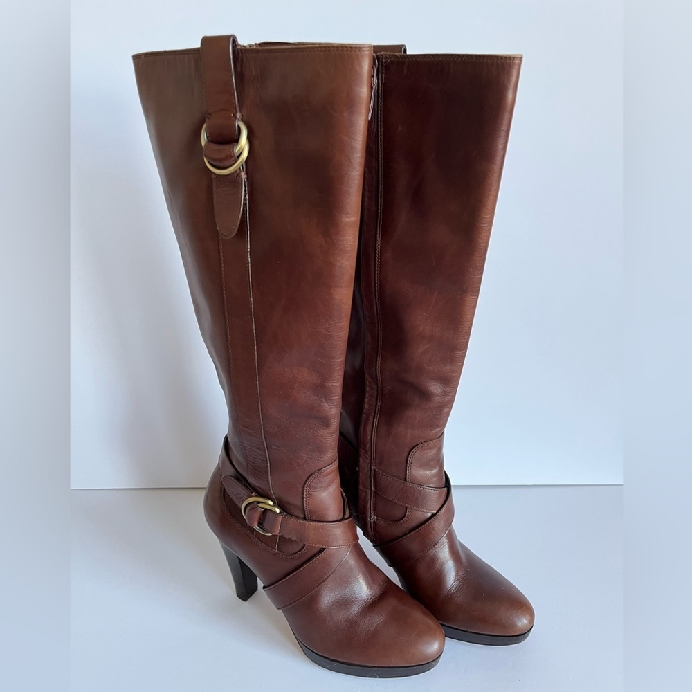 Cole Han Courtney Leather Chestnut Tall Boots with Nike Air sole size 6.5B